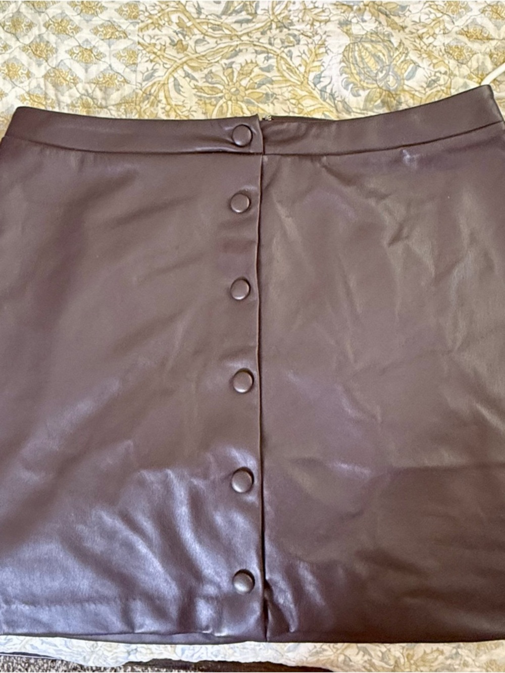 LOFT Chocolate Brown Faux Leather Button-Front Mini Skirt